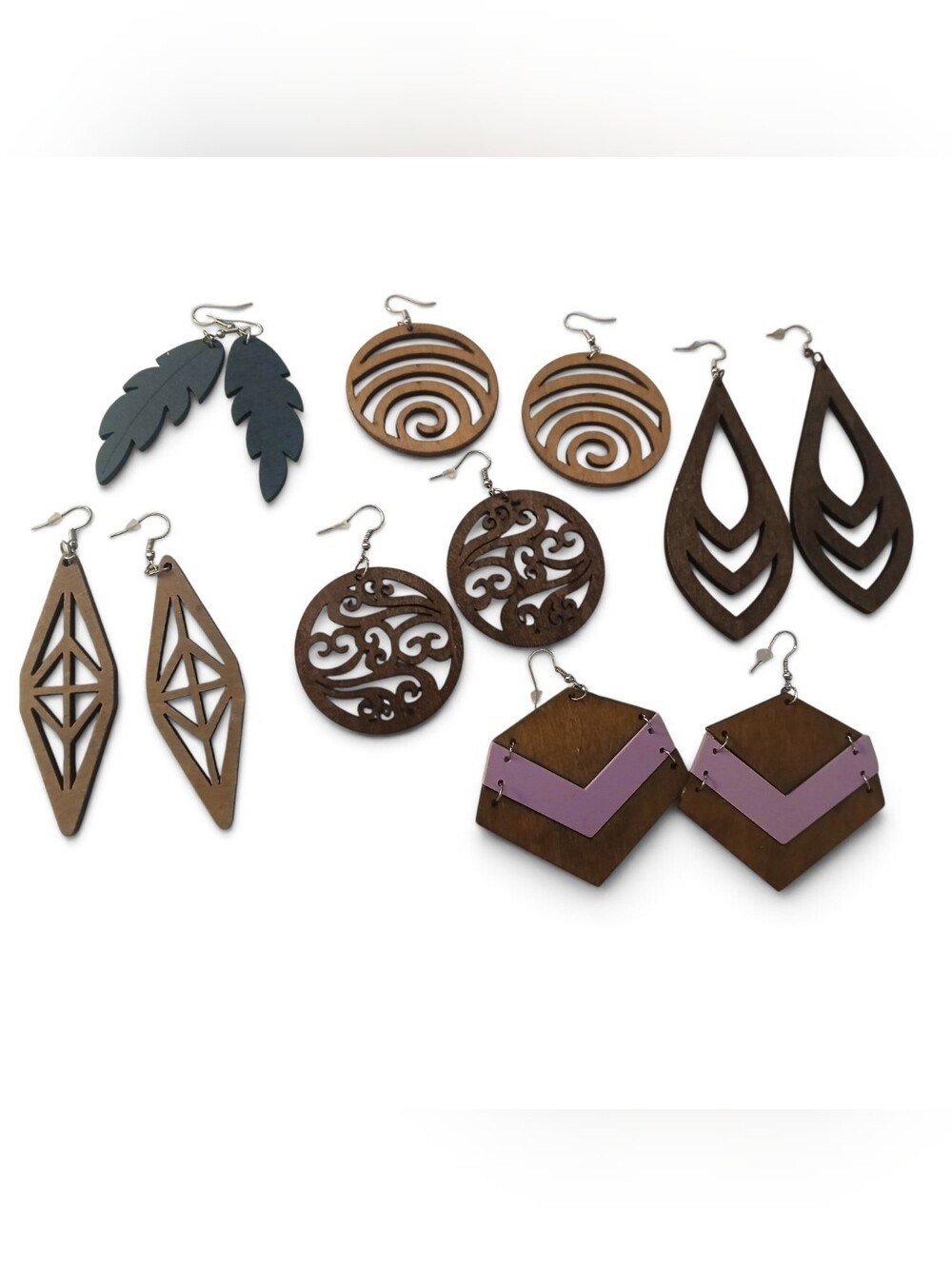 Set Of 6 Handmade Wooden Boho Earrings  New Set Of 6